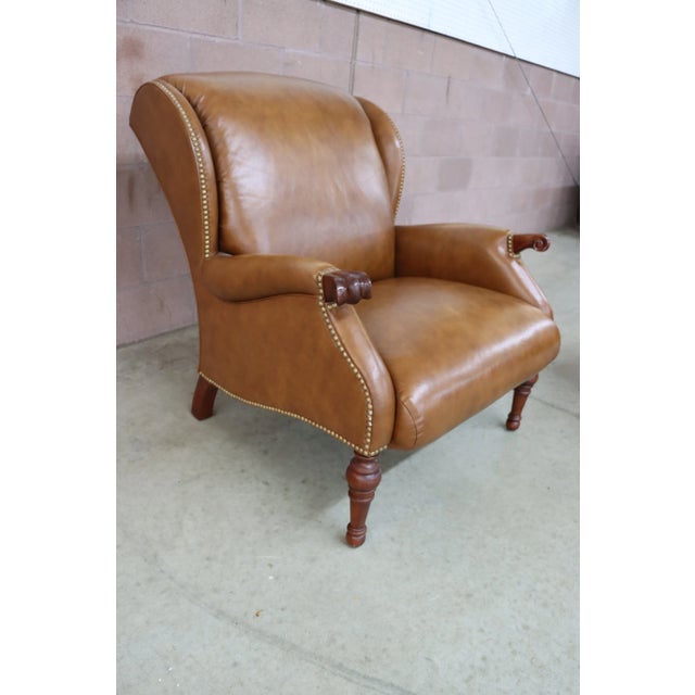 Stickley Leather Wingback Chair & Ottoman For Sale - Image 9 of 13