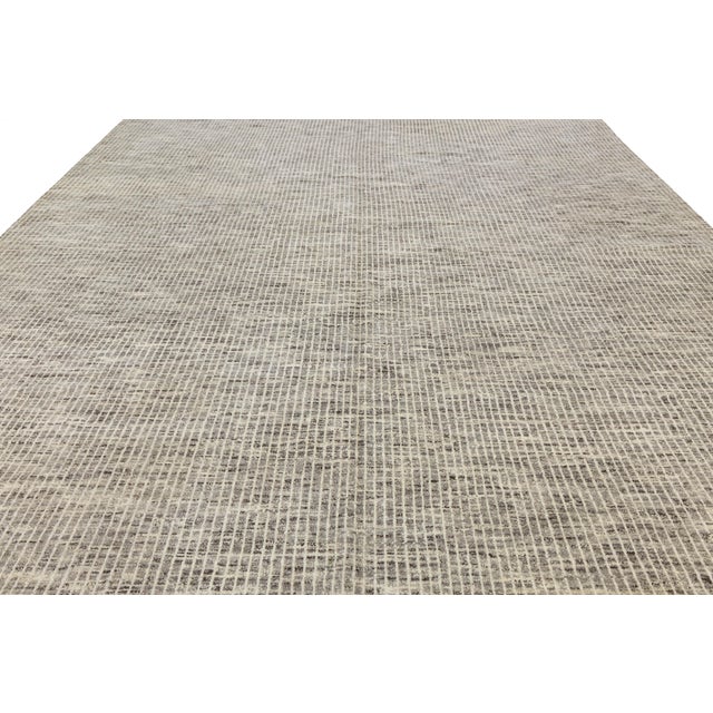 Textile Modern Moroccan Style Wool Rug Neutral Earth Tones & Minimalist Grid Pattern For Sale - Image 7 of 10