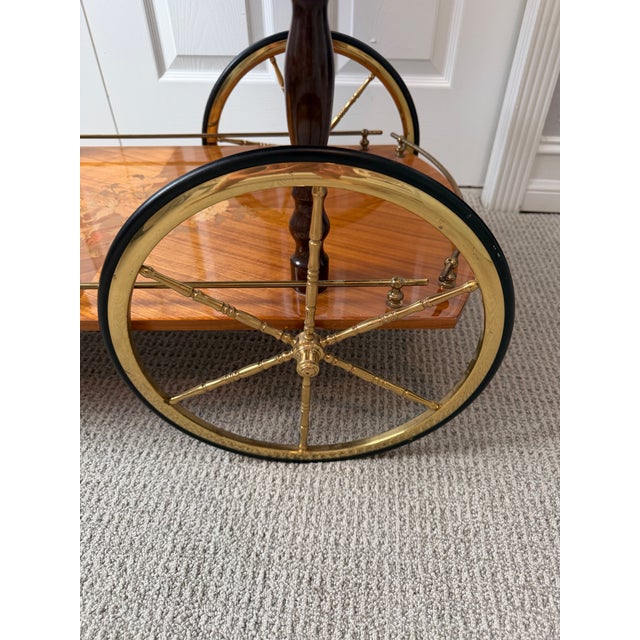 1960s Vintage Bar Cart Inlaid Marquetry Hollywood Regency Italian Tea Italy Folding Leaf For Sale - Image 10 of 15