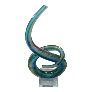Exquisite Murano Italy Sommerso Latticino Curved Glass Sculpture For Sale