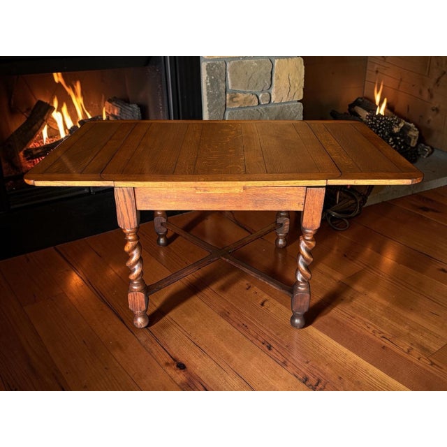 1930s 1930s Solid Quarter Sawn Oak Barley Twist Draw Leaf Table. For Sale - Image 5 of 8