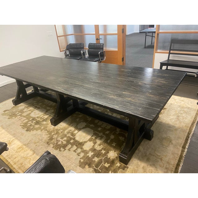 This handcrafted large wooden farmhouse kitchen conference room table is a stylish and versatile piece of furniture for...
