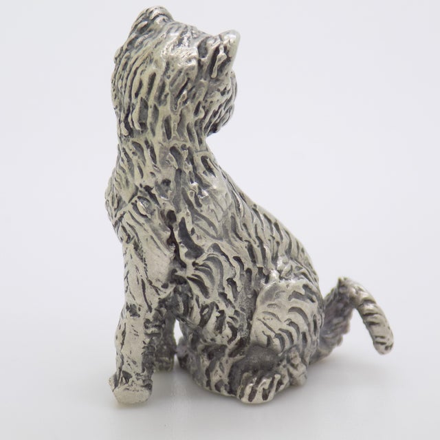 Vintage Italian Handmade Genuine Silver Sitting Cat Figurine Miniature Sculpture, Made in Tuscany (Arezzo, Italy) For Sale - Image 4 of 11