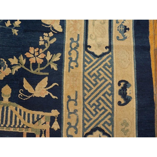 Great Navy Blue Ground Color With Beige Butterfly in a Chinoiserie Pattern Antique Chinese Peking Rug For Sale In New York - Image 6 of 7