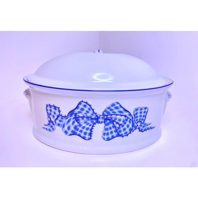 1980s Blue Gingham by Philippe Deshoulieres French Country Casserole Dish For Sale - Image 10 of 10