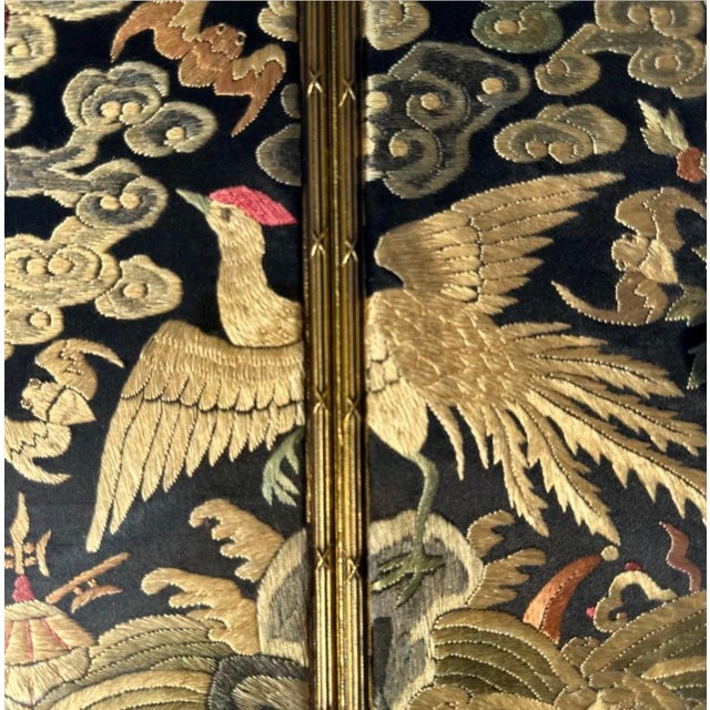 19th Century Framed Chinese Qing Dynasty Embroidered First Rank Badge For Sale - Image 4 of 12