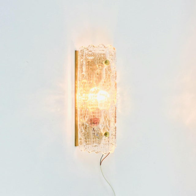 1970s Mid-Century Modern Scandinavian Glass and Brass Sconce by Carl Fagerlund for Orrefors, Sweden, 1960s For Sale - Image 5 of 11