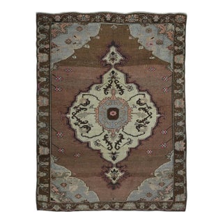 1970s Vintage Handmade Wool Cotton Brown Area Rug For Sale