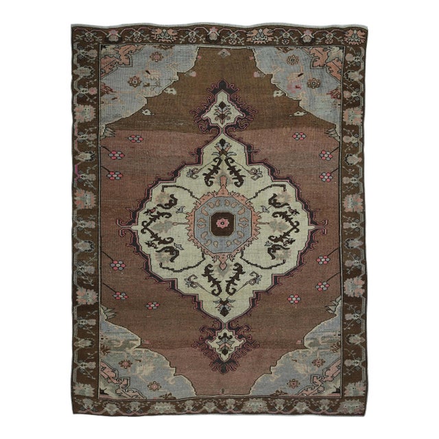 1970s Vintage Handmade Wool Cotton Brown Area Rug For Sale