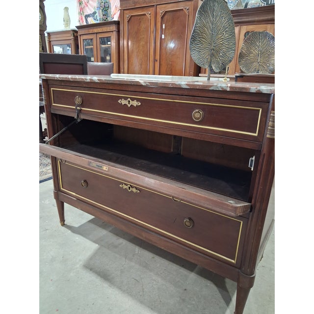 Early 20th Century Early 20th Century French Louis XVI Style Marble-Top Secrétaire À Abattant With Hidden Desk For Sale - Image 5 of 9