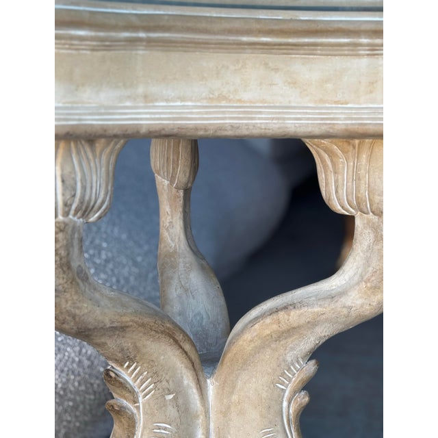 Elevate your space with this striking Italian Neoclassical cast-stone pedestal table, featuring an exquisitely sculpted...