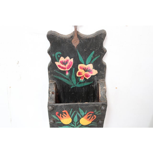 Dark Green Wall Pocket Floral -Pink Lily and Orange Tulips For Sale - Image 8 of 10