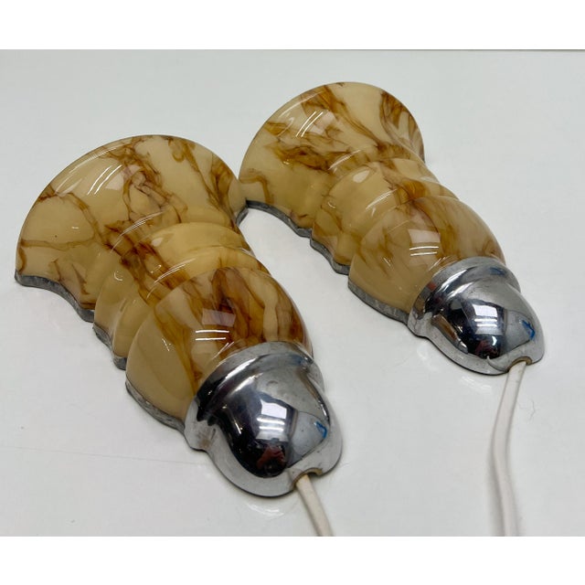 Plastic Art Deco Amber Acrylic Glass Marble Pattern Wall Lights, 1960s, Set of 2 For Sale - Image 7 of 9