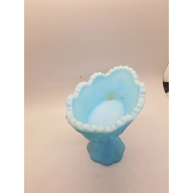 Shabby Chic Fenton Baby Blue Satin Finish Pedestal Candy Dish For Sale - Image 3 of 5