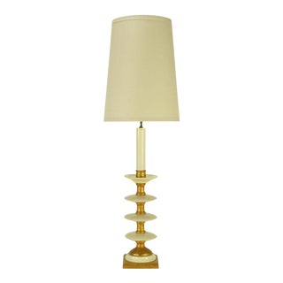 50" Water Gilt & White Lacquer Four-Tier Table Lamp For Sale