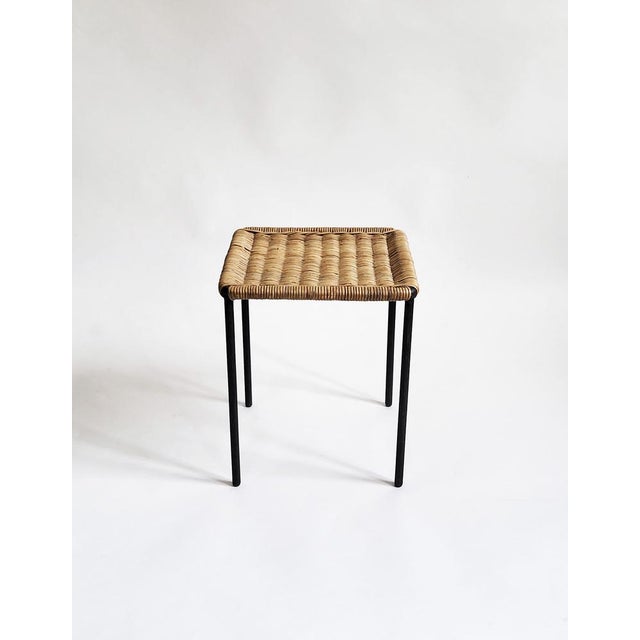 Mid-Century Modern Mid-Century Modern Forged Iron and Rattan Side Table by Carl Auböck, 1950s For Sale - Image 3 of 10