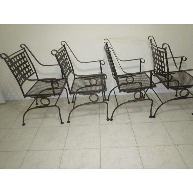 Metal 1970s Russell Woodard Salterini Style Sculpture Black Glider Patio Chairs - Set of 4 For Sale - Image 7 of 12