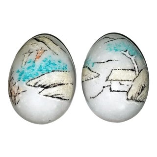 1950s Etched Japanese Marble Eggs- a Pair For Sale