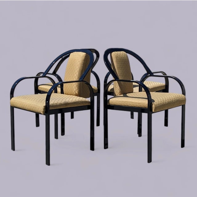 1980s Set of Four Postmodern Black Lacquered Metal Dining Chairs, 1980s, Mid-Century For Sale - Image 5 of 10