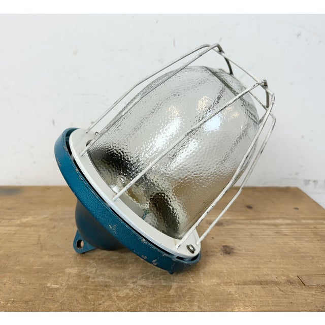 Industrial Blue Bunker Cage Light from Polam Gdansk, 1970s For Sale - Image 12 of 16