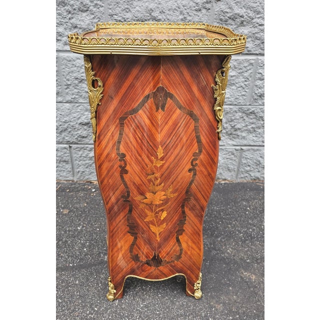 Louis XV Brass Mounted Parquetry and Satinwood Inlaid Galleried Top Side Table For Sale - Image 4 of 10