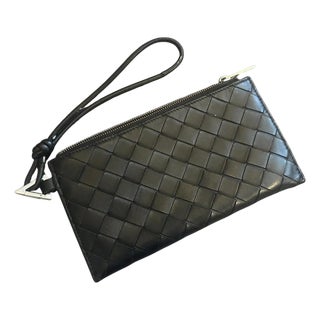 21st Century Black Leather Intrecciato Weave Clutch Wallet by Bottega Veneta For Sale