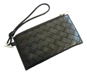21st Century Black Leather Intrecciato Weave Clutch Wallet by Bottega Veneta