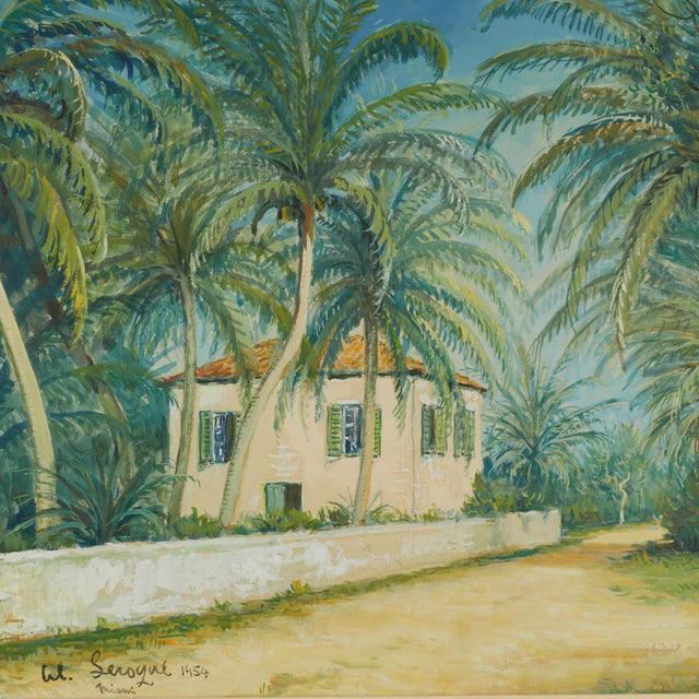 1950s Tropical Painting of a Miami Estate by Alois Lecoque For Sale - Image 5 of 8