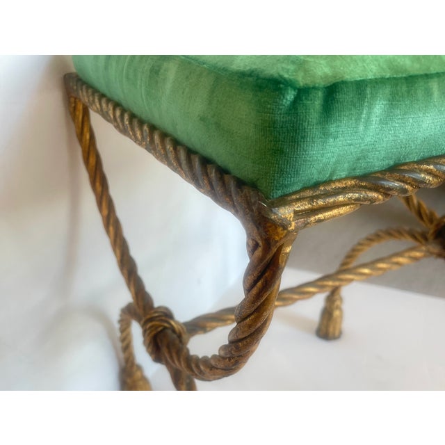1950s Italian Hollywood Regency Rope & Tassel Gilt Metal Stool For Sale - Image 11 of 17