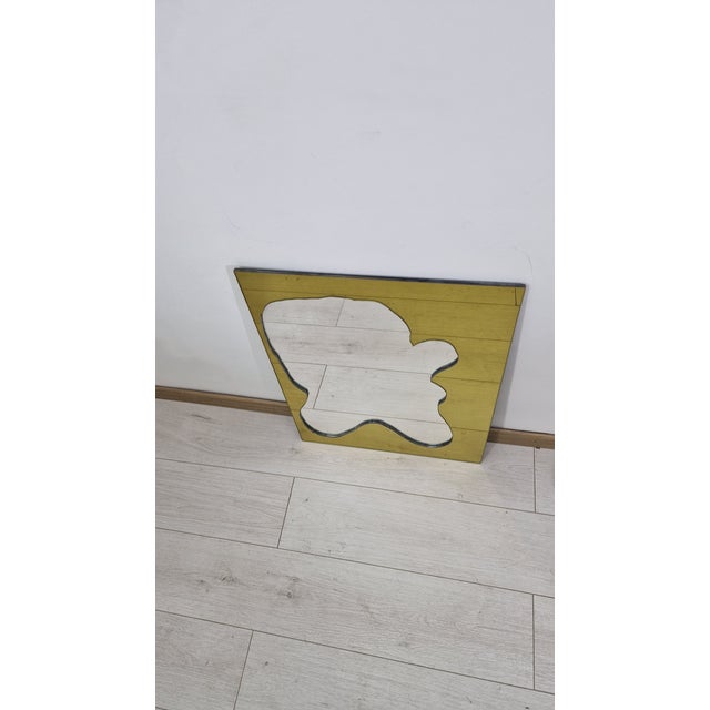 Glass Mirror with Shaped Yellow Decoration, 1990s For Sale - Image 7 of 7