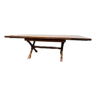 Vintage Cushman Colonial Creations Farmhouse Style Solid Maple Sawbuck Table With Trestle Base With 2 Leaves For Sale