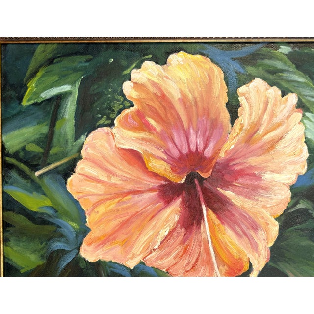 Original Signed and Framed Painting on Canvas 'Pretty Hibiscus' For Sale - Image 4 of 14