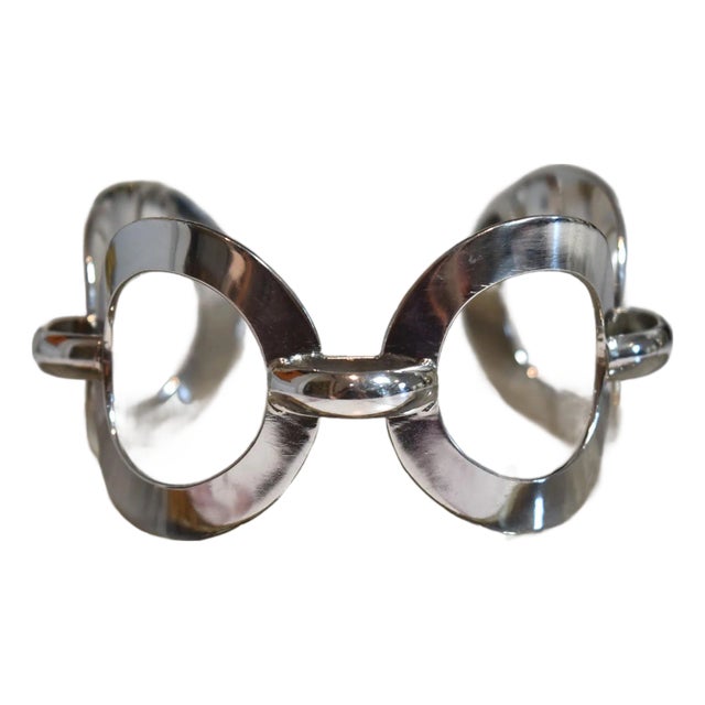 Late 20th Century Mod Sterling Silver Circle Cuff Bracelet For Sale