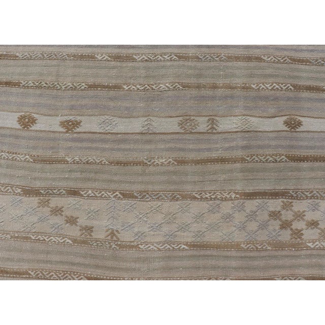 Taupe Striped Turkish Flat-Weave Kilim in Muted Colors and Tribal Motifs 5'5 X 10'4 For Sale - Image 8 of 11