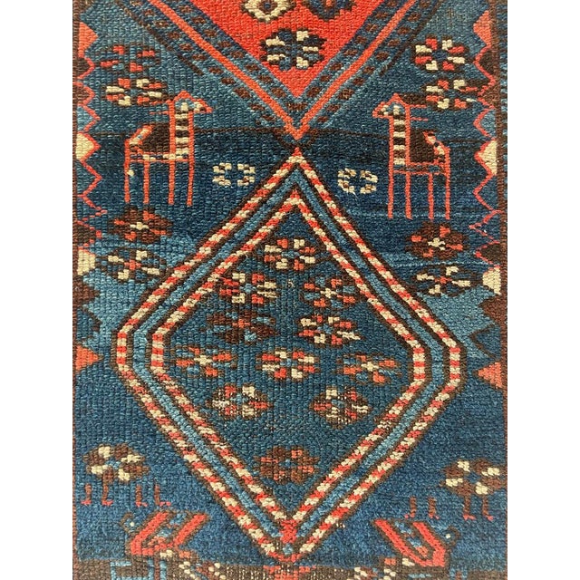 Textile Antique Runner Protective Animals Wild Blues & Rusty Persimmon Rug 3.2 x 10.7 For Sale - Image 7 of 13