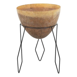 Mid Century Modern Planter Kimball Bullet Round Atomic Plant Stand Tan Fiberglass For Sale