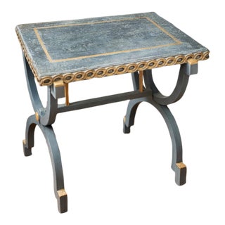 One-of-a-Kind Hand-Painted European Patina Accent Table With Gesso Finish & Gilded Detail For Sale