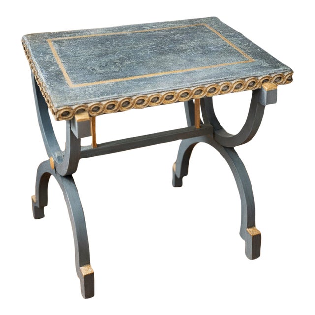 One-of-a-Kind Hand-Painted European Patina Accent Table With Gesso Finish & Gilded Detail For Sale