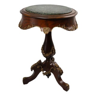 Antique Louis XV Burr Walnut & Marble Side Table With Gilt Brass Accents For Sale