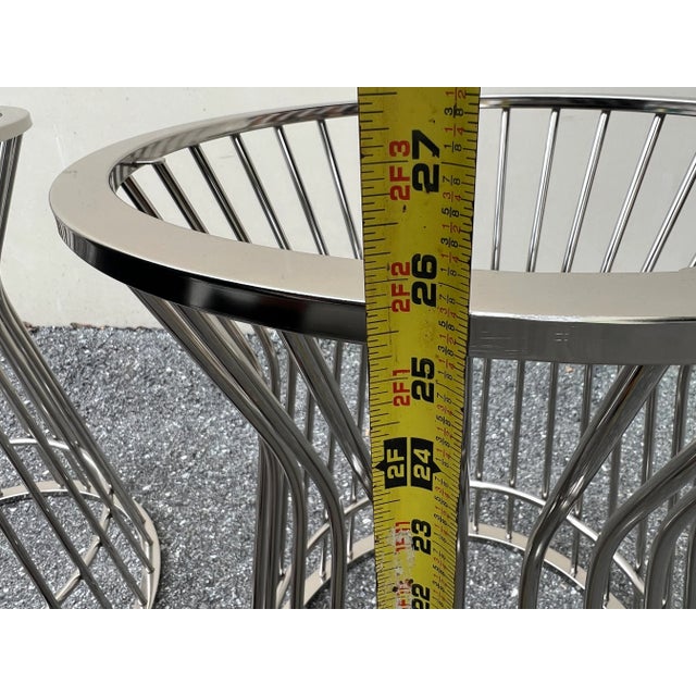 Metal Metal Cage Side Tables White Frosted Glass Tops For Sale - Image 7 of 10