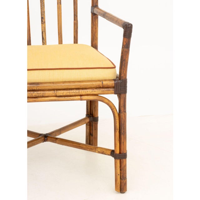 Set of Six Pierce Martin Modern Bamboo and Rattan Wrapped Arm Chairs For Sale - Image 11 of 14