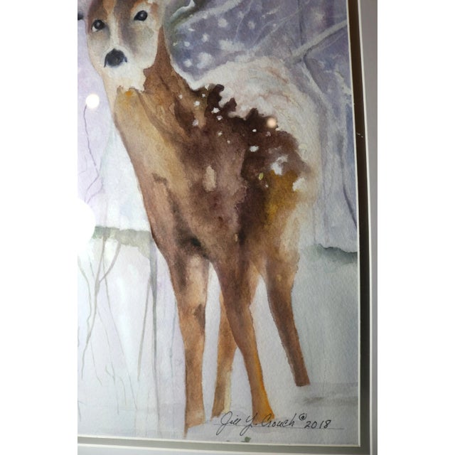 2010s Original 2018 Jill Y. Crouch Deer in Snow Animal Figural Watercolor Painting Art For Sale - Image 5 of 12