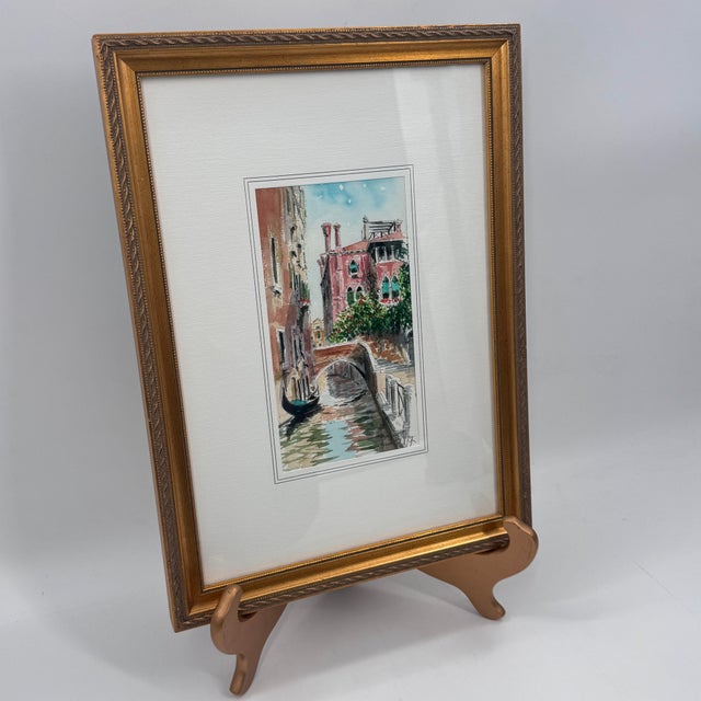 Paint Original Signed Watercolor Venice Canal Scene European Cityscape Art For Sale - Image 7 of 11