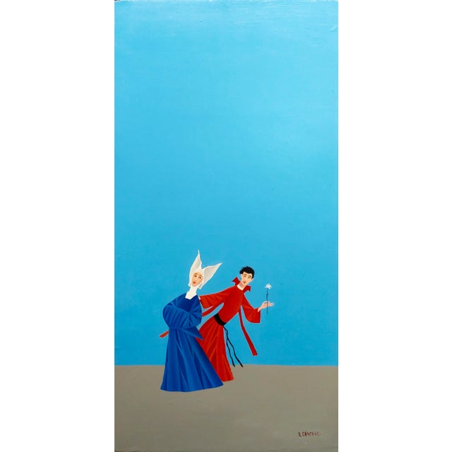 Veniero Canevari -Young Priest Flirting with a Nun-Oil Painting c.1960s Mid century Modern Expressionist Oil painting on...