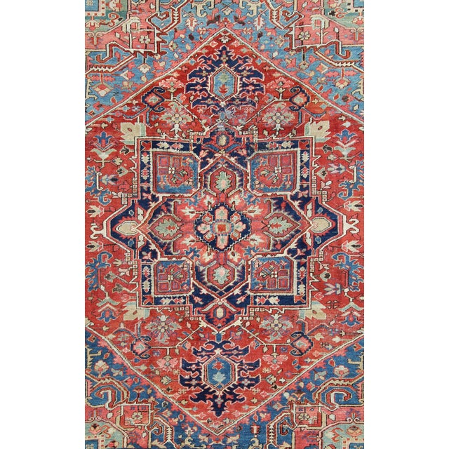Antique Persian Serapi Rug With Geometric Central Medallion and Colorful Design 10' X 12' For Sale In Atlanta - Image 6 of 12