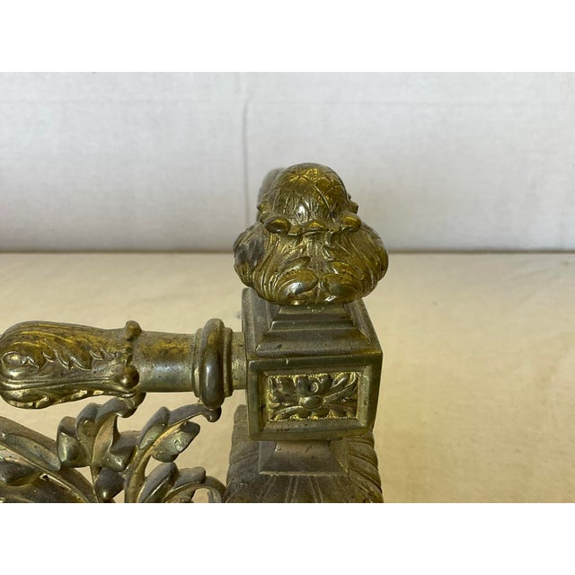 Fine Antique Lions Head Brass Fireplace Fender With Acorn Finials For Sale - Image 11 of 14