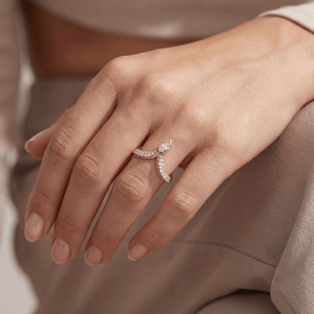 Elevate your style with this exquisite 18k Yellow Gold Pave Diamond Set Snake Bypass Ring. Crafted with exceptional...