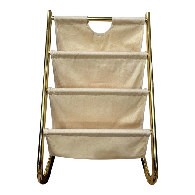1960s Mid Century Brass Magazine Rack For Sale