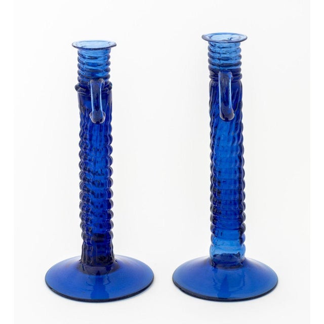 Blue Murano Blue Art Glass Two-Handled Objects, 3 For Sale - Image 8 of 11