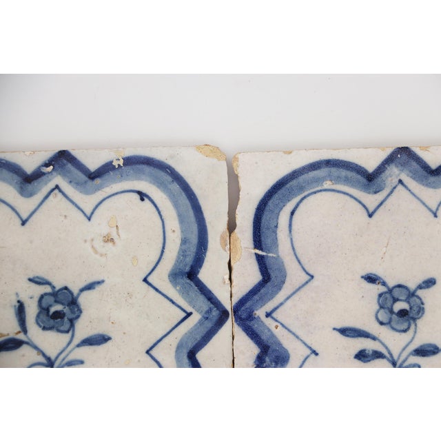 18th Century 18th Century Blue & White Flower Set of Two Tiles, Portuguese For Sale - Image 5 of 12